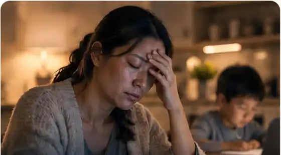 A parent managing work and family pressure at home